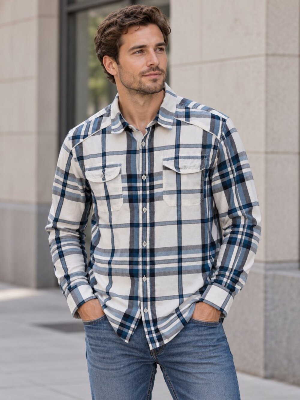 GUESS Plaid Button-Down Shirt - Medium